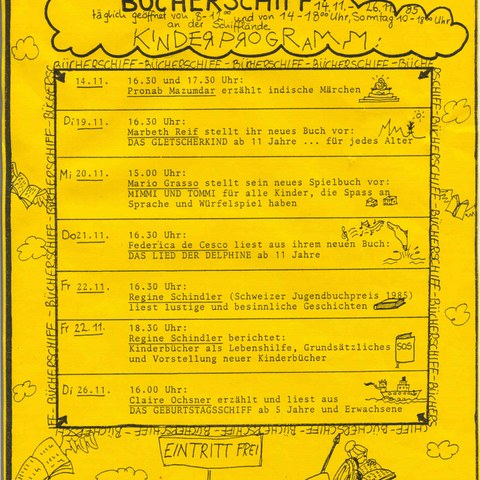 Programm 1985 mit Lesung von Federica de Cesco. Vergrösserte Ansicht